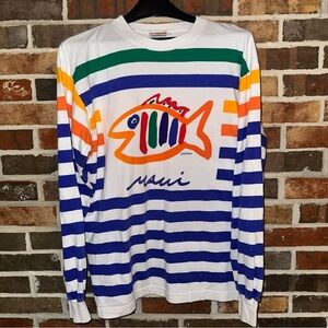 Vintage Maui Fish Striped Long Sleeve Tee